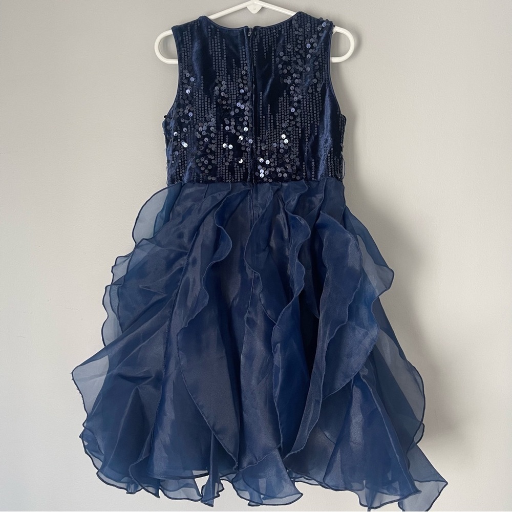 Rare Editions Size 6 Royal Blue Sequin Dress Tulle Formal Wedding Flower Girl - Picture 7 of 9